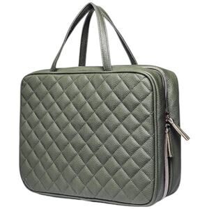 Ms Lovely quilted olive green satin lined toiletry travel bag rose gold zip NWT